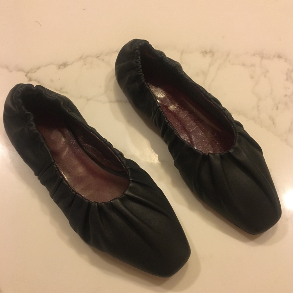 STAUD Tuli Square-Toe Leather Ballet Flats